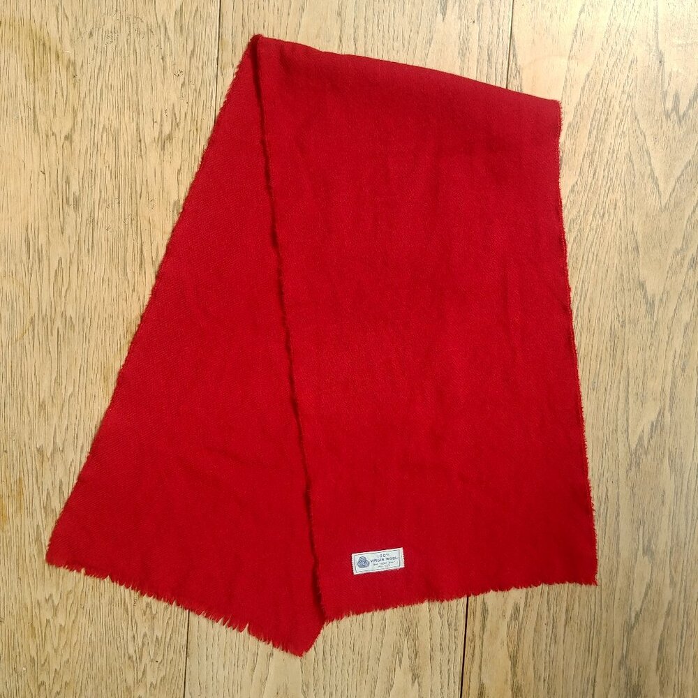 Vintage 100% virgin wool classic bright red scarf